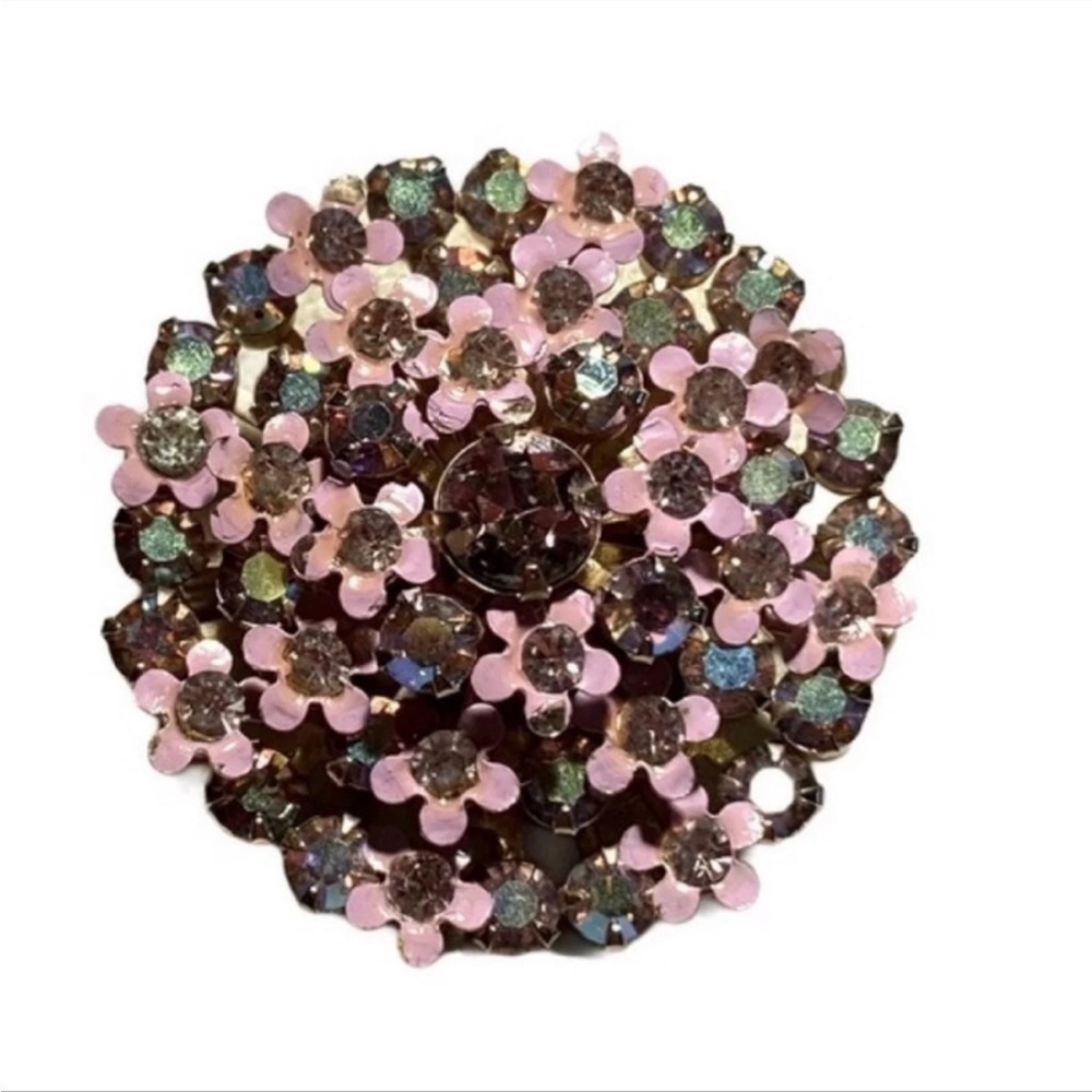 WEISS Brooch Vintage pink petals center stone pink tourmaline